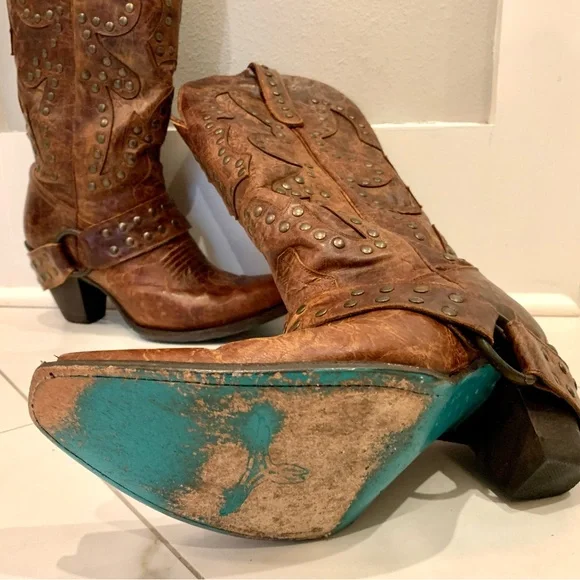 Studded Brown Heeled Boots - Picture 8 of 8